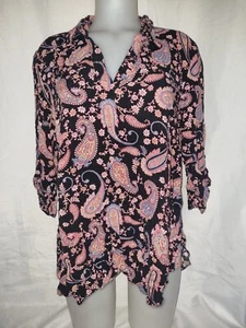Gorgeous Black Red Paisley PEACOCKS maternity party evening top Size 14 - Picture 1 of 3