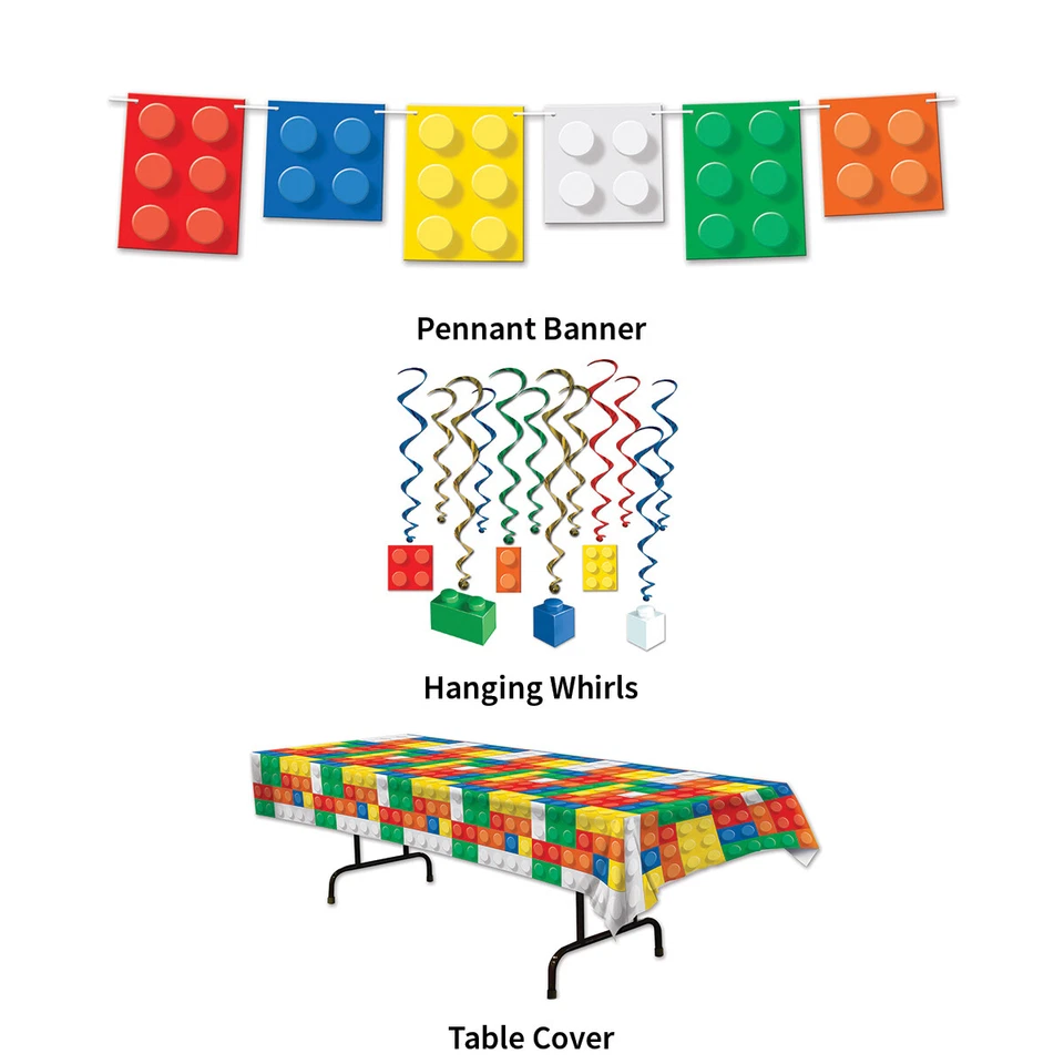 COLOURFUL BUILDING BLOCKS STYLE DECORATIONS  - PARTYWARE COMPLETE SELECTION - Image 1 of 1