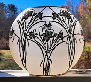 Vintage Glass Elegant 9.5" Vase National Silver Deposit Co Sterling Iris - Picture 1 of 9