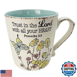 14oz Christian Art Gifts Coffee Mug, Hand Painted Tea Cup, Vintage Butterfly - Picture 1 of 5