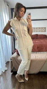 Anne Fontaine Size 38 100% Silk Ivory Sleeveless Ruffle Blouse  - Picture 1 of 10