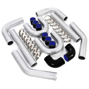 Universal 2.5" 63mm Polished Aluminum Intercooler Pipe Kit +Hose +Clamp set NEW - Picture 1 of 22