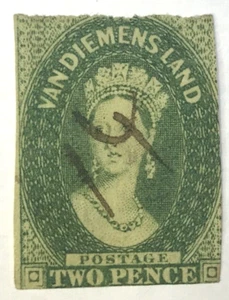 TASMANIA (VAN DIEMENS LAND) THE 1855 TWO PENCE DEEP GREEN FINE SG 34 - Picture 1 of 3