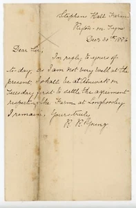 1886 Letter from R. R. Young Regarding Farm Agreement in Longhorsley, England - Picture 1 of 2
