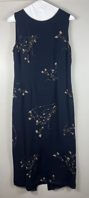 Vestido Petite Sophisticate 100 % seda azul marino estampado floral sin mangas Foto 1 de 4