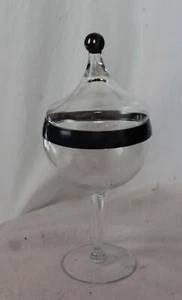 VINTAGE DOROTHY THORPE SILVER BAND GLASS CANDY DISH W/LID DH3196 - Picture 1 of 3