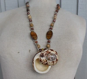 Jasper Tagua Pill Box Locket Stash Hemp Necklace w/ Shell Skull Beads Adjustable - Picture 1 of 12