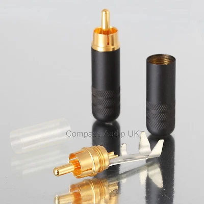 Switchcraft 3502ABAU Gold Phono RCA Plugs, 7.2mm Cable Entry Metal Body PAIR - Image 1 of 4