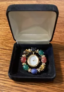 Vintage goldfarbene Monet Skarabäen Stein Brosche Anstecknadel Quarzuhr - Bild 1 von 6