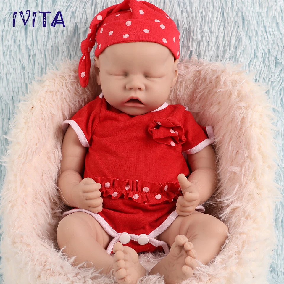 IVITA 46cm Voll Silikon Rebornpuppe Geschlossenen Augen Mädchen Xmas Gifts - Bild 1 von 4