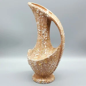 MCM Ceramic Ewer/Pitcher/Vase, Pink-Beige w/White & Gold Spackle Lava, 12" Deco - Picture 1 of 9