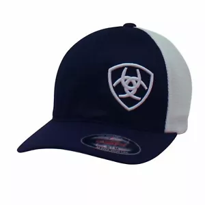 Ariat Mens Offset Embroidered Shield Logo Mesh Flexfit Baseball Cap - Picture 1 of 3