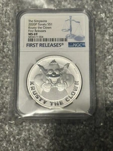 Tuvalu 2020P Krusty the Clown 1 oz. .9999 Silver $1 - NGC MS 69 FR - Picture 1 of 2