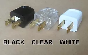STECKER 110V 120 V AC 2 PIN ZANGE ZUFÜHRUNG DURCH KABEL STECKER SCHWARZ KLAR TRANSPARENT WEISS - Bild 1 von 5