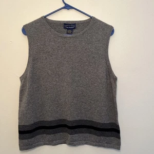 Charter Club 2 Ply Pure Cashmere Knit Round Neck Tank, Gray Striped- Size Large - Picture 1 of 10