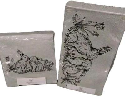 80 pc NEW Ashwell Farmhouse BLACK BUNNY TOILE GUEST & BEVERAGE NAPKINS Paper  - Image 1 of 4
