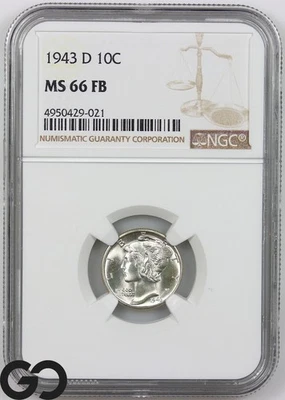 1943-D Mercury Dime, Full Bands, NGC MS-66 FSB ** Very Lustrous Sharp Blazer! - Image 1 of 3