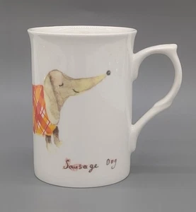 Rose Of England Wurst Hund Becher Tasse Dackel orange kariert rot weiß Bone China - Bild 1 von 6