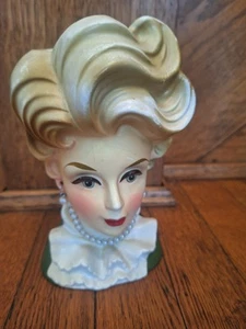 Vintage Rubens Lady Head Vase Original Jewelry Green Dress 6 1/2" - Picture 1 of 15