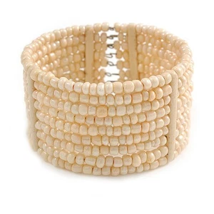 Creme Glasperlen Flex Manschette Armband - Medium - Bild 1 von 6