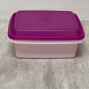 Vintage rectangular Tupperware Purple lid Storage Container. Made in USA - Picture 1 of 5