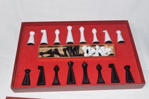 1960 Herman OHME MCM Minimalist Chess Set White & Black Pcs W/ Box & Board - Picture 1 of 7