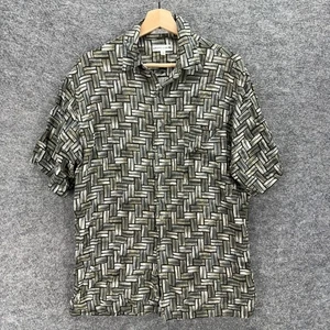 Pierre Cardin Shirt Men M Medium Gray Geometric Button Up Collared Rayon Regular - Picture 1 of 6