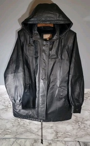 Croft & Barrow schwerer schwarzer Ledermantel Reißverschlussfutter 73277 Damengröße Large - Bild 1 von 11