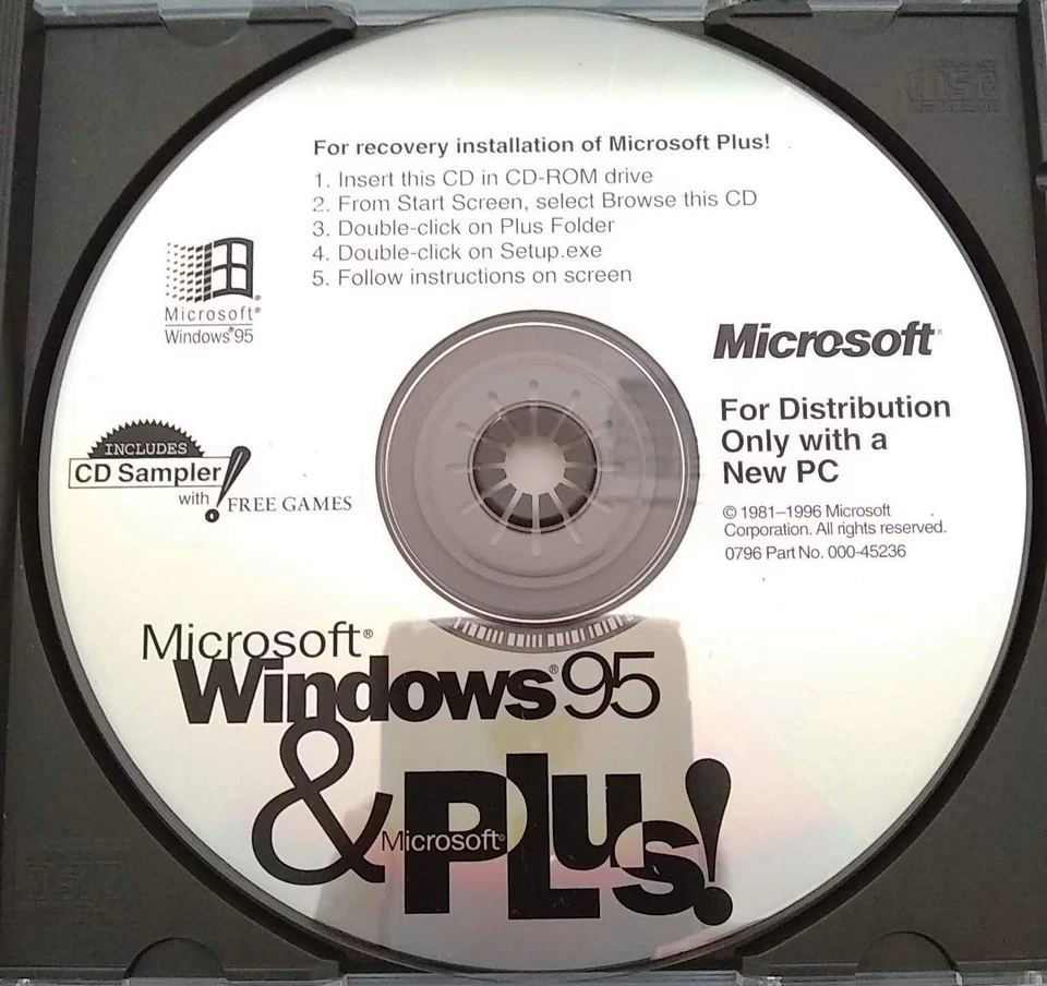 Microsoft Windows 95 full Version & Plus for Windows 95 w/ License Key - Image 1 of 1