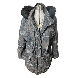 Y2K American Eagle Outfitters Camouflage Parka Kunstfell Kapuze Gr. Large - Bild 1 von 9