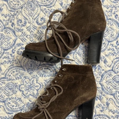 Jill Sander Suede Chocolate Brown Heeled Ankle Boots Size 36 1/2 Made In Italy - Image 1 of 4