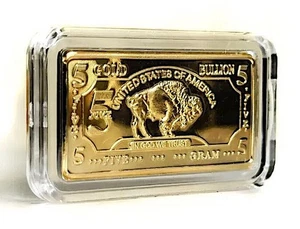 5 Gramm vergoldeter Büffelbarren 0,999 fein 24k -100 Mills KEIN MASSIVGOLD - Bild 1 von 3