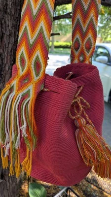 Wayuu Mochila Bucket Woven Bag Crossbody Shoulder Bag Boho Hippie Neon Columbia - Image 1 of 4
