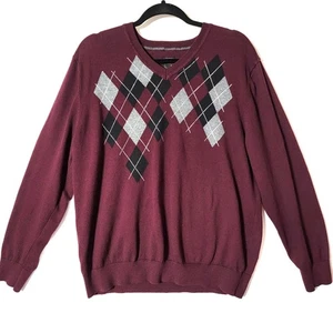 J. Ferrar Mens Pullover Sweater Sz XL Long Sleeve V-Neck Deep Plum Golf T Time - Picture 1 of 11