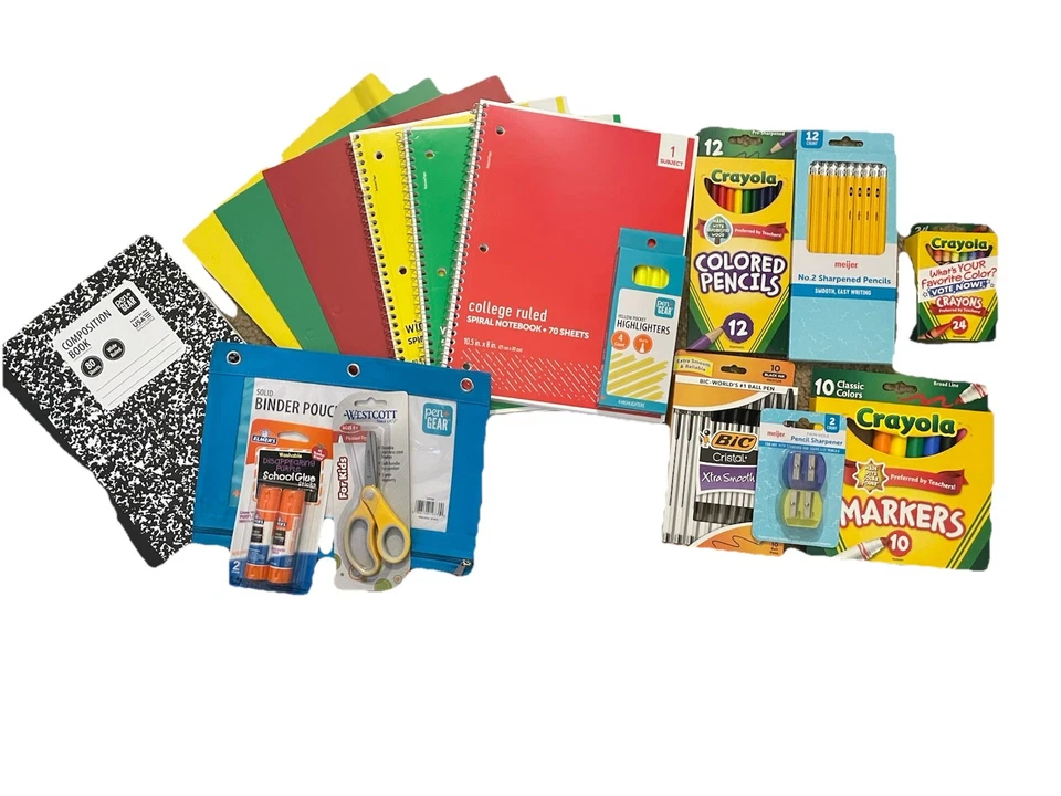 Huge!17 pc school supply Bundle Notebooks Crayola Supplies Glue Scissors & MORE  - Image 1 of 1