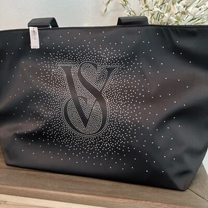Victoria Secret Tote Bag Large Black Bling Weekend Bag $59.95 - Picture 1 of 16