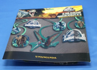 12 Piece Jurassic World 2D Swirl Hanging Decorations Birthday Party NEW! - Image 1 of 2