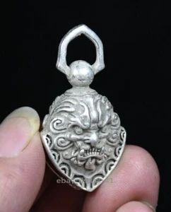4,5 cm alt China Miao Silber Feng Shui Foo Hund Löwenkopf Halskette Anhänger Glocke - Bild 1 von 11