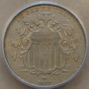 1867 Shield Nickel 5c ICG Certified AU55 - Picture 1 of 4