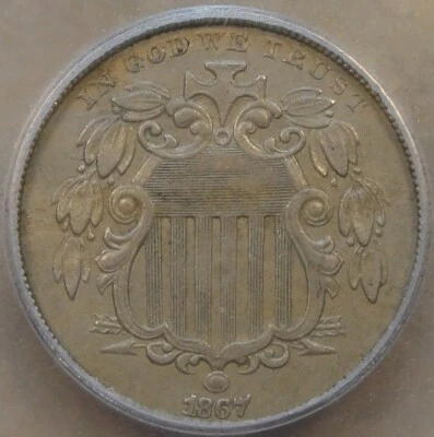 1867 Shield Nickel 5c ICG Certified AU55 - Image 1 of 4