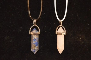 Lot of 2 BLUE/GOLD & AGATE Resin HEALING "Crystals" NECKLACES NEW! Jewelry USA! - Picture 1 of 6