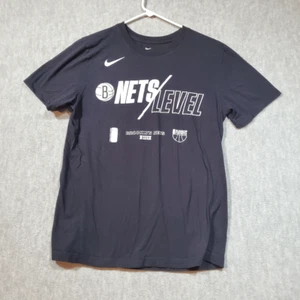 Camicia Brooklyn Nets uomo piccola nera logo Nike Swoosh NBA basket maglietta sportiva - Foto 1 di 7