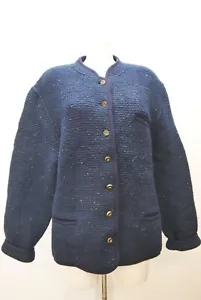 Damen Strickjacke Vintage extrem dick mit Schurwolle gestrickt türkisblau Gr.46 - Bild 1 von 6