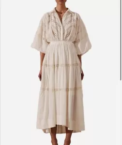 Shona Joy Dress Size AU 10 /US 6 Chloe Chevron Balloon Sleeve Midi White Prairie - Picture 1 of 23
