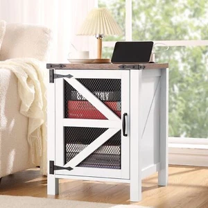 Farmhouse End Table Nightstand Storage Sofa Bedside Table with Charging Station - Picture 1 of 7
