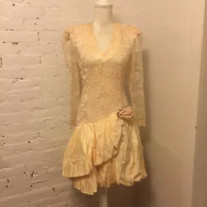 Dave & Johnny Joseph Lara Vintage 80s Drop Waist Lace Party Dress Pink 4-6 - Bild 1 von 8