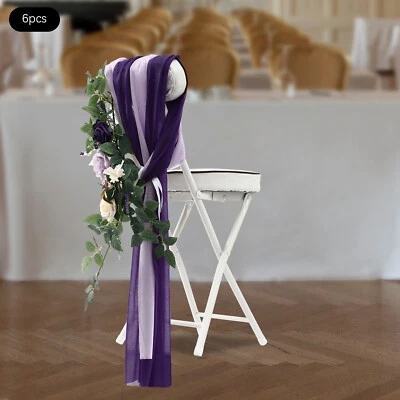 6 PIEZAS Silla Decoraciones Flor Artificial con Tela Boda Púrpura Rosa Flor Foto 1 de 4
