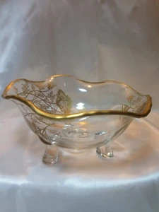 Vintage Silver City Gold Overlay 3 Footed Bowl-Flanders Pattern - Picture 1 of 6