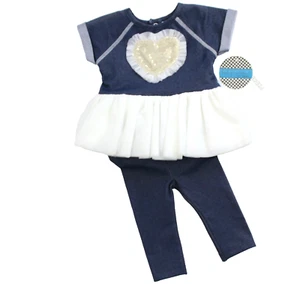Babyrageous 2-teiliges Pailletten Herz weich Netz Rüschen Schößchen Top Legging Set Größe 3M Neu mit Etikett - Bild 1 von 6