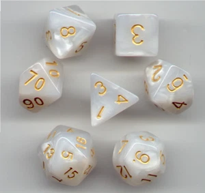 NEW RPG Dice Set of 7 - Pearl White(Gold Inking) D4 D6 D8 D10 D12 D20 D00-90 - Picture 1 of 1